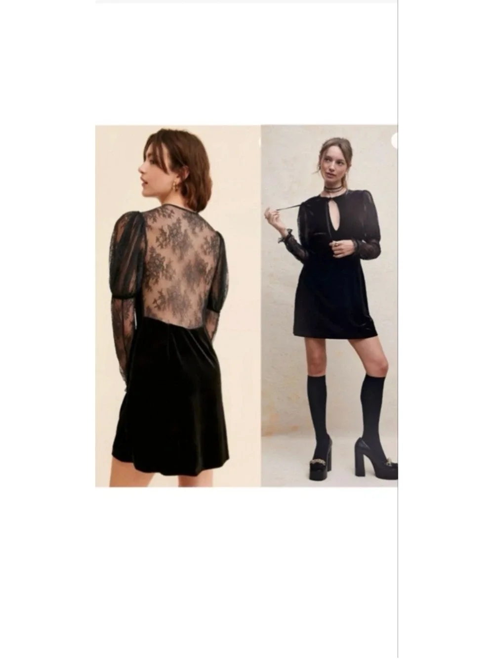 Free People Midnight Hour Lace Velvet Black Mini Dress Size Small Romantic Goth